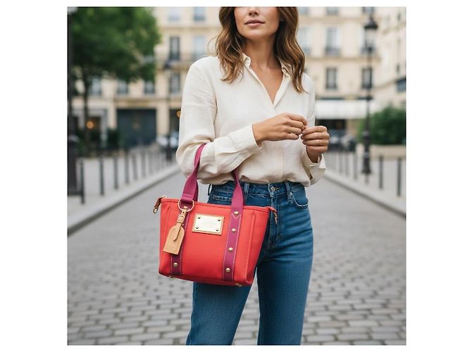 Louis Vuitton Antigua Cabas PM Borsa Tote Rossa Fucsia M40038 Rosso - vista 20