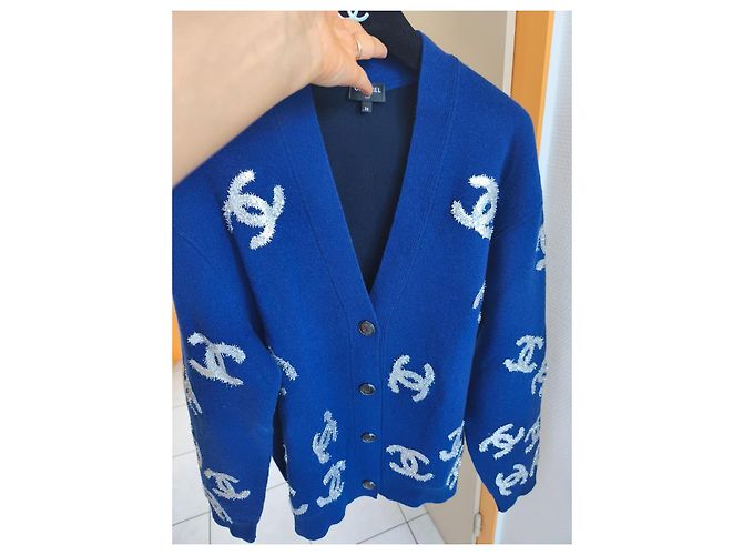 Chanel Kaschmir-Cardigan Marineblau CC-Logo - Ansicht 8