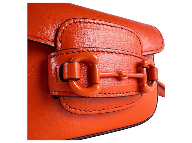 Borsa a tracolla in pelle Gucci Horsebit 1955 Arancione - vista 11