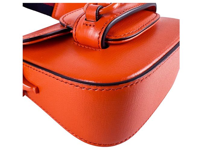 Borsa a tracolla in pelle Gucci Horsebit 1955 Arancione - vista 9