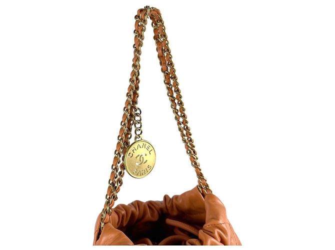 Borsa a tracolla Chanel in pelle arancione - vista 10
