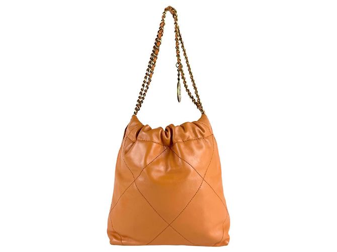 Borsa a tracolla Chanel in pelle arancione - vista 3