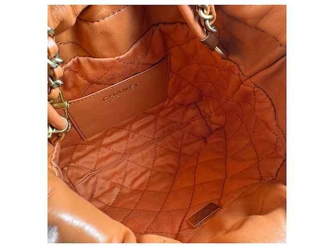 Borsa a tracolla Chanel in pelle arancione - vista 5