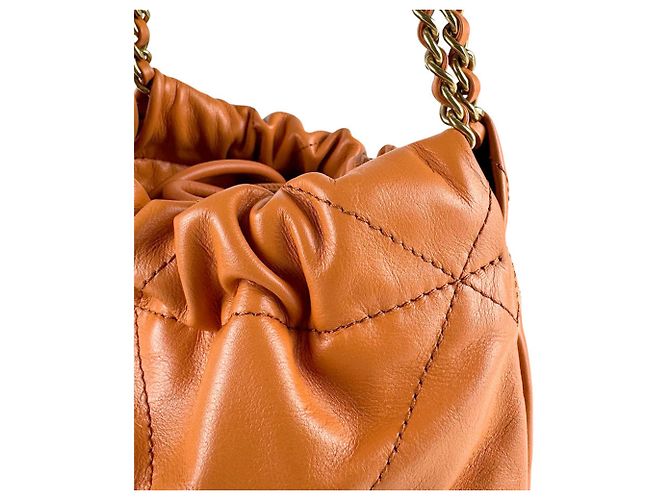 Borsa a tracolla Chanel in pelle arancione - vista 7