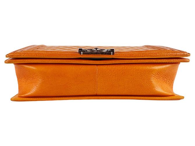 Borsa a tracolla Chanel Boy in pelle arancione - vista 4
