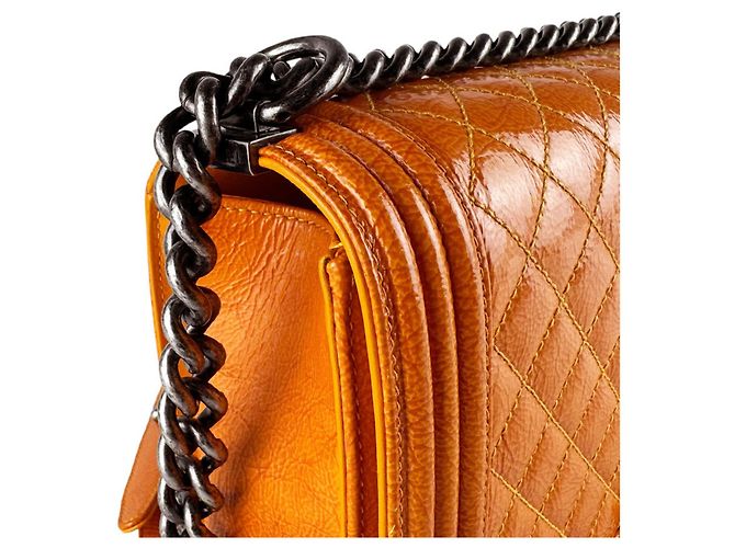 Borsa a tracolla Chanel Boy in pelle arancione - vista 7