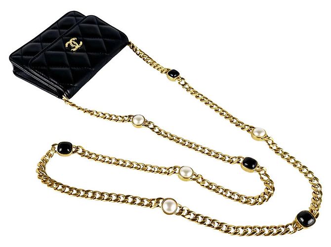 Chanel Pochette aus schwarzem Leder - Ansicht 10