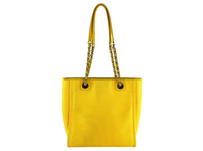 Borsa CHANEL Deauville PM in tela Rosa Giallo - vista 3