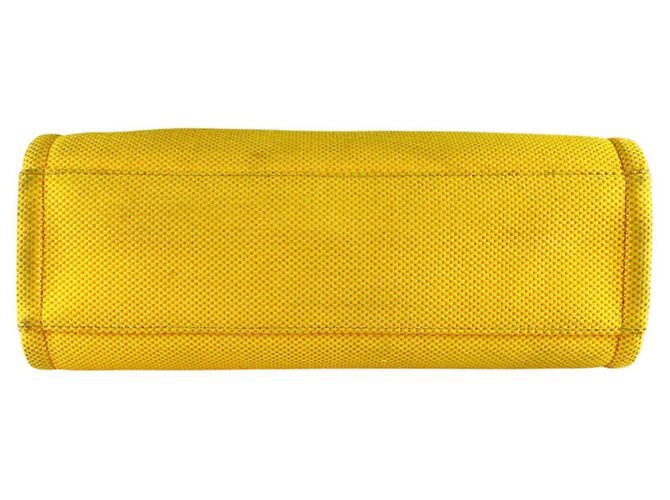 Borsa CHANEL Deauville PM in tela Rosa Giallo - vista 4