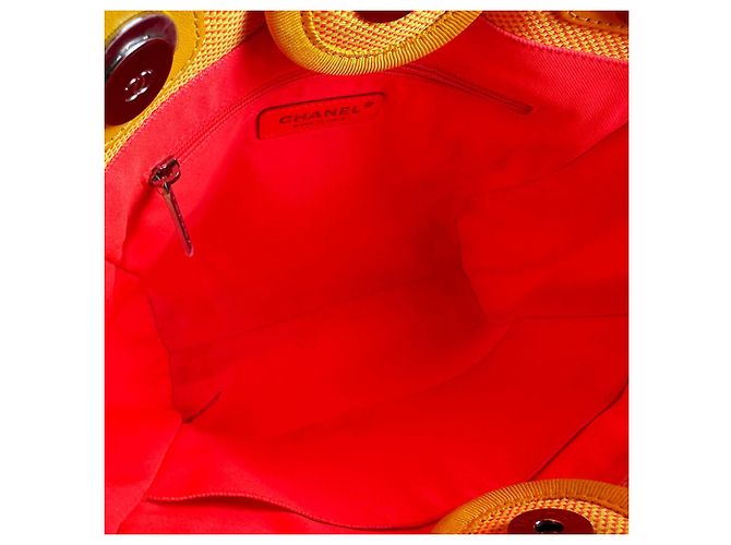 Borsa CHANEL Deauville PM in tela Rosa Giallo - vista 5