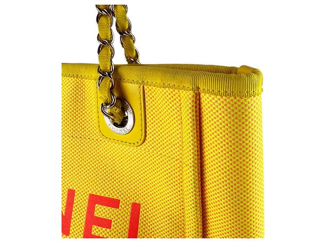 Borsa CHANEL Deauville PM in tela Rosa Giallo - vista 6