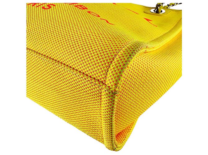 Borsa CHANEL Deauville PM in tela Rosa Giallo - vista 8