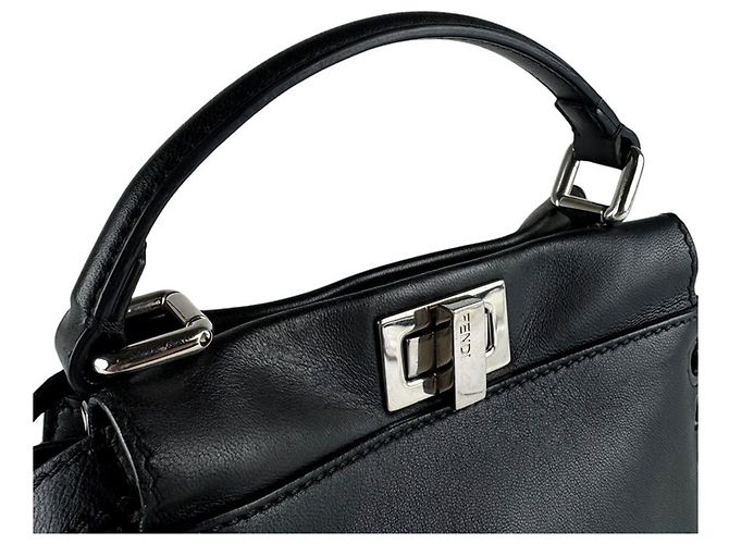 Fendi Mini Peekaboo Lederhandtasche Schwarz - Ansicht 10