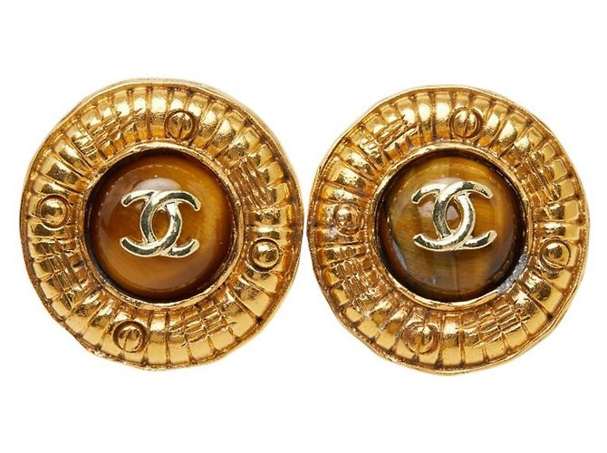 Timeless Orecchini tondi vintage Chanel Coco Mark Marrone D'oro - vista 2