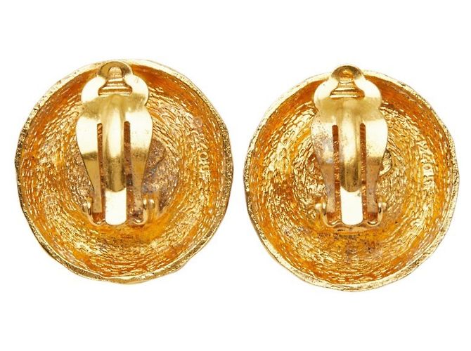 Timeless Orecchini tondi vintage Chanel Coco Mark Marrone D'oro - vista 3