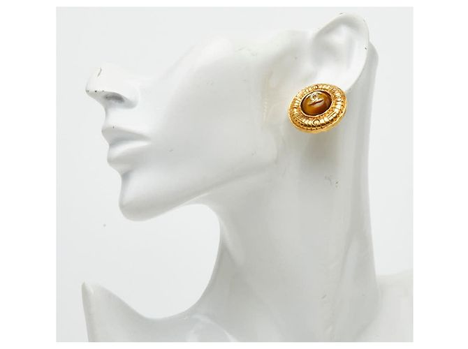 Timeless Orecchini tondi vintage Chanel Coco Mark Marrone D'oro - vista 5