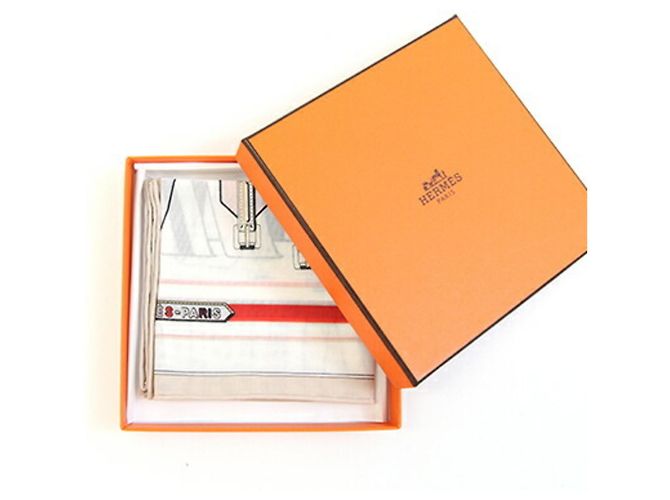 Hermès Sciarpa Hermes - Carré 42, Sangles en Finesse Beige Bianco sporco - vista 5