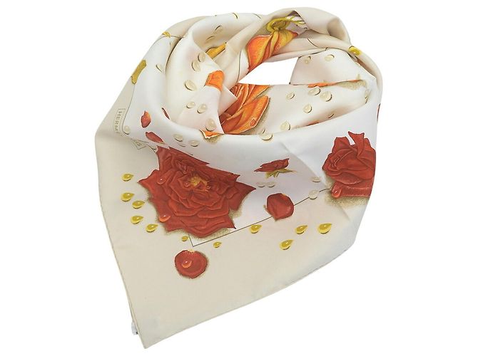 Hermès Sciarpa Hermes Carre 90 LA ROSEE Rosso Beige Arancione - vista 3