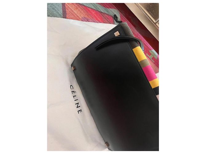 Céline Celine Luggage Borsa Tote in tela Nero Rosa Verde Giallo - vista 3