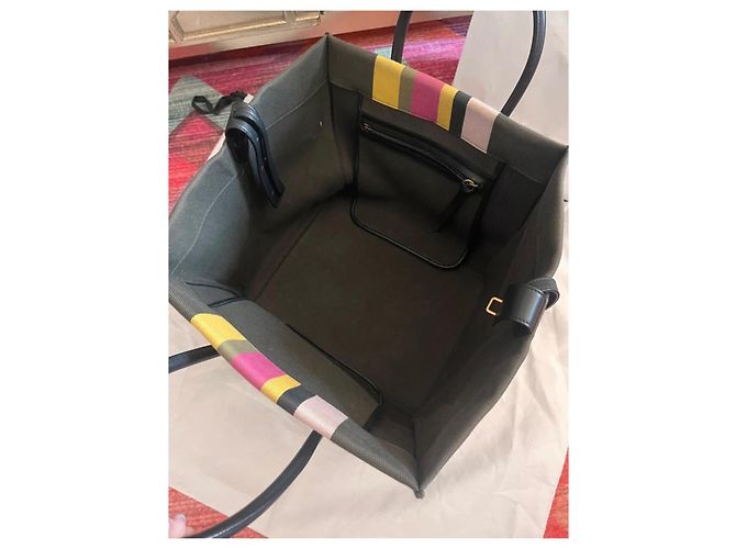 Céline Celine Luggage Borsa Tote in tela Nero Rosa Verde Giallo - vista 4