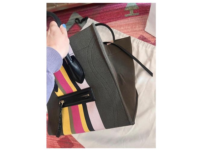 Céline Celine Luggage Borsa Tote in tela Nero Rosa Verde Giallo - vista 5