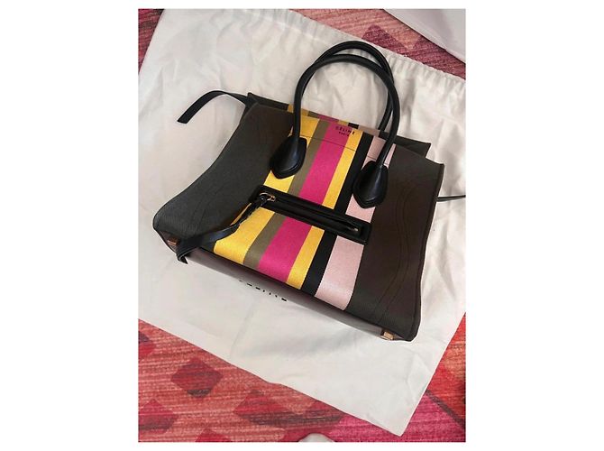 Céline Celine Luggage Borsa Tote in tela Nero Rosa Verde Giallo - vista 6