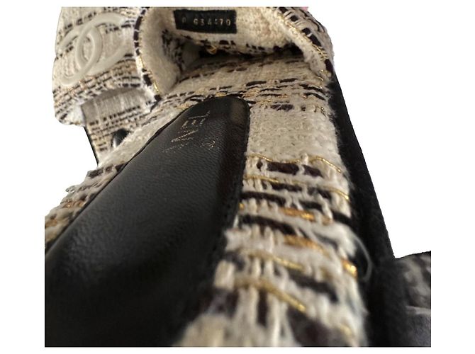Sandali Chanel CC in Tweed Nero e Bianco D'oro - vista 16