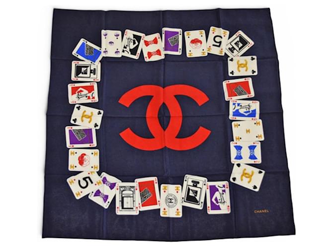 Chanel Seidenschal mit Coco Mark Muster Marineblau - Ansicht 2