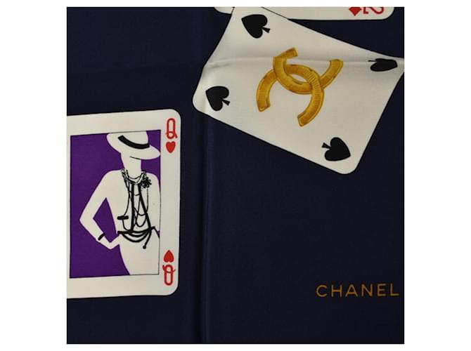 Chanel Seidenschal mit Coco Mark Muster Marineblau - Ansicht 7