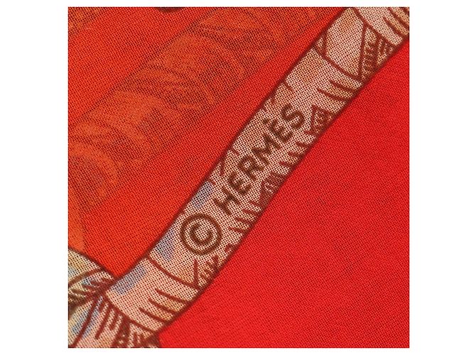 Hermès Sciarpa in seta Hermes Grands Fonds Rosso Multicolore - vista 3