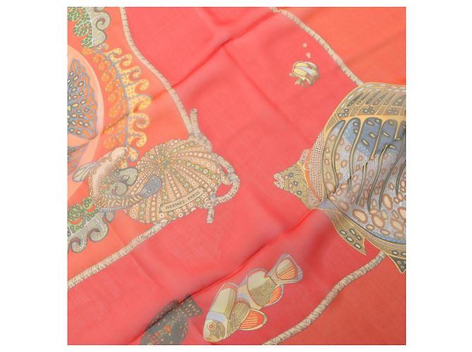 Hermès Sciarpa in seta Hermes Grands Fonds Rosso Multicolore - vista 5