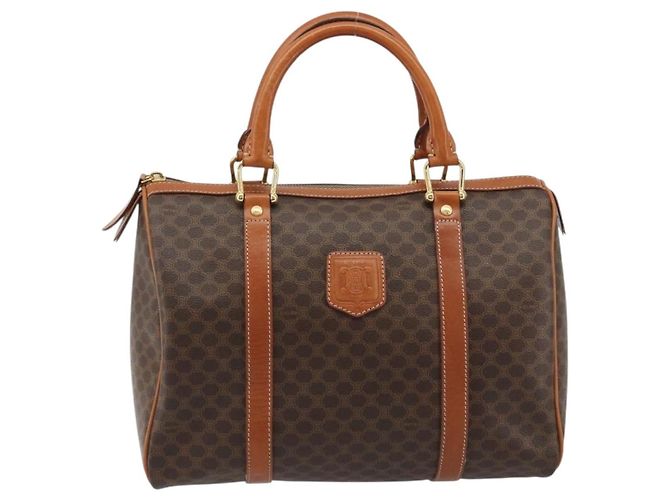 Céline Borsa Boston CELINE in tela Macadam PVC Pelle Marrone Oro Auth 189503A D'oro - vista 13