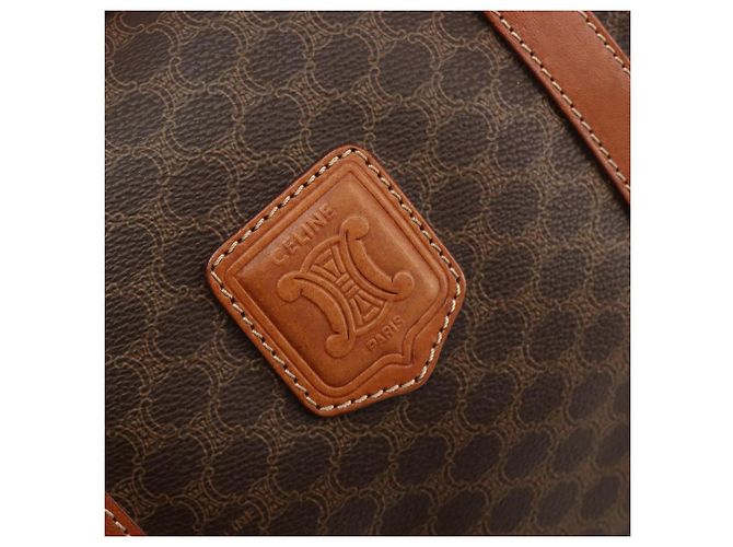 Céline Borsa Boston CELINE in tela Macadam PVC Pelle Marrone Oro Auth 189503A D'oro - vista 17