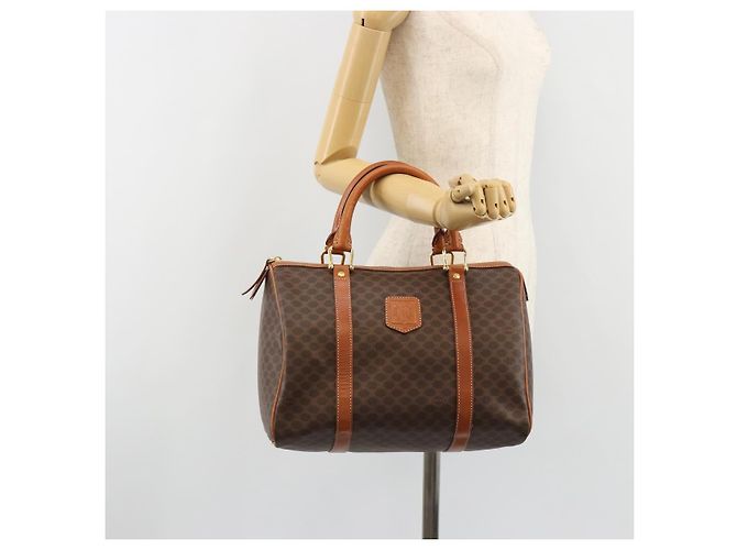 Céline Borsa Boston CELINE in tela Macadam PVC Pelle Marrone Oro Auth 189503A D'oro - vista 20