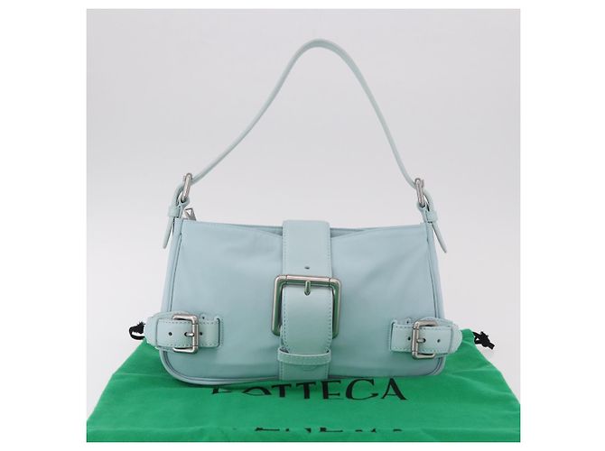 Borsa a Spalla BOTTEGA VENETA Nylon Azzurro Light Silver Auth 189899M Argento Blu chiaro - vista 12