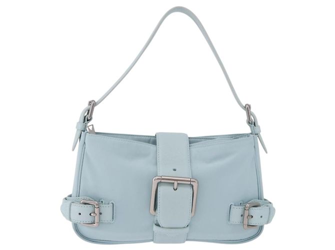 Borsa a Spalla BOTTEGA VENETA Nylon Azzurro Light Silver Auth 189899M Argento Blu chiaro - vista 13