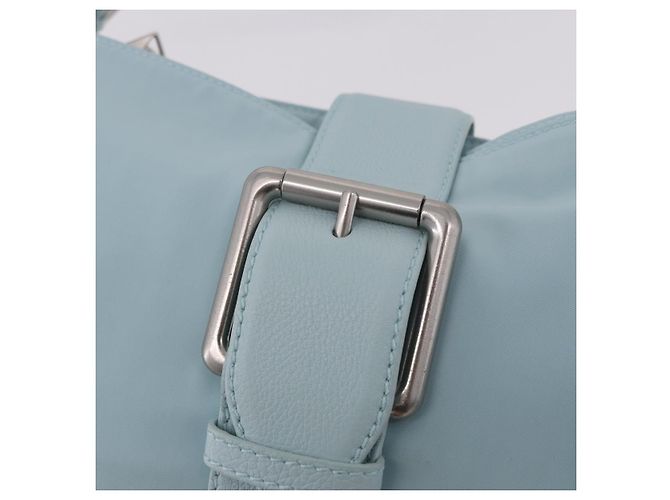 Borsa a Spalla BOTTEGA VENETA Nylon Azzurro Light Silver Auth 189899M Argento Blu chiaro - vista 19