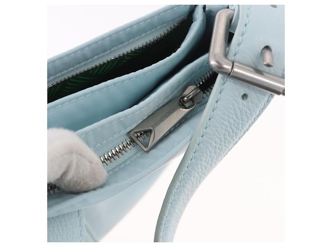 Borsa a Spalla BOTTEGA VENETA Nylon Azzurro Light Silver Auth 189899M Argento Blu chiaro - vista 23
