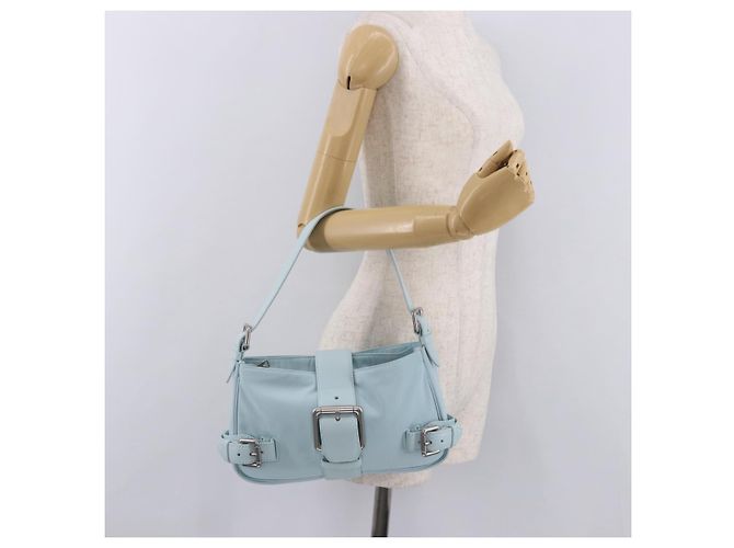 Borsa a Spalla BOTTEGA VENETA Nylon Azzurro Light Silver Auth 189899M Argento Blu chiaro - vista 31