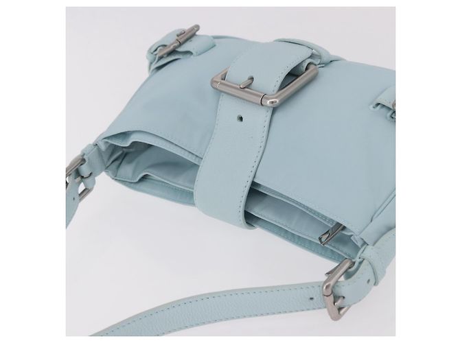 Borsa a Spalla BOTTEGA VENETA Nylon Azzurro Light Silver Auth 189899M Argento Blu chiaro - vista 6