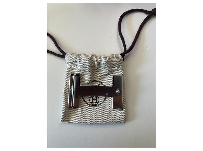 Hermès Boucle de ceinture Quizz H Palladium et Laque Blanc Orange Bijouterie argentée - vue 3