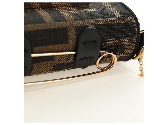 FENDI FENDACE Nano Baguette Chain Shoulder Pouch Black Brown Auth 190223SAM Marrone Nero - vista 15
