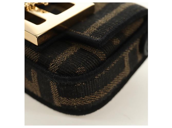 FENDI FENDACE Nano Baguette Chain Shoulder Pouch Black Brown Auth 190223SAM Marrone Nero - vista 18