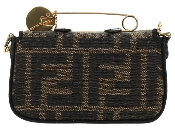 FENDI FENDACE Nano Baguette Chain Shoulder Pouch Black Brown Auth 190223SAM Marrone Nero - vista 2