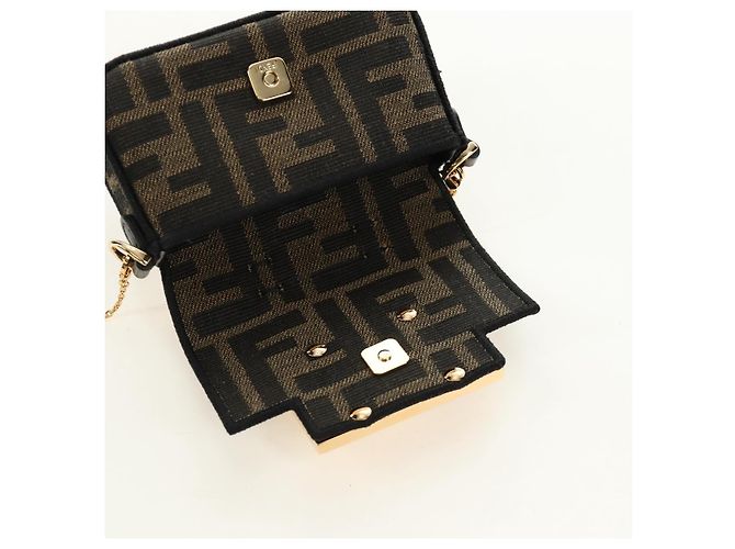 FENDI FENDACE Nano Baguette Chain Shoulder Pouch Black Brown Auth 190223SAM Marrone Nero - vista 22
