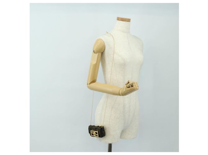 FENDI FENDACE Nano Baguette Chain Shoulder Pouch Black Brown Auth 190223SAM Marrone Nero - vista 28