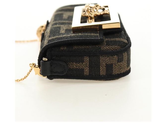 FENDI FENDACE Nano Baguette Chain Shoulder Pouch Black Brown Auth 190223SAM Marrone Nero - vista 3