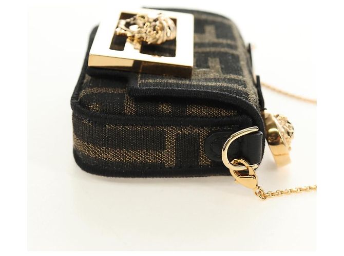 FENDI FENDACE Nano Baguette Chain Shoulder Pouch Black Brown Auth 190223SAM Marrone Nero - vista 4