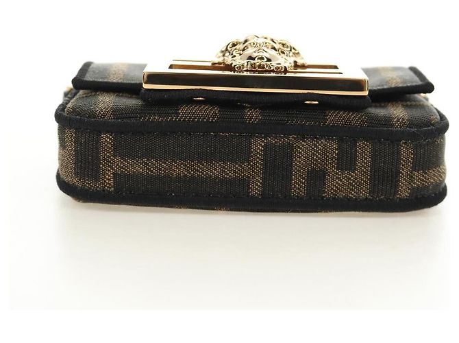 FENDI FENDACE Nano Baguette Chain Shoulder Pouch Black Brown Auth 190223SAM Marrone Nero - vista 5