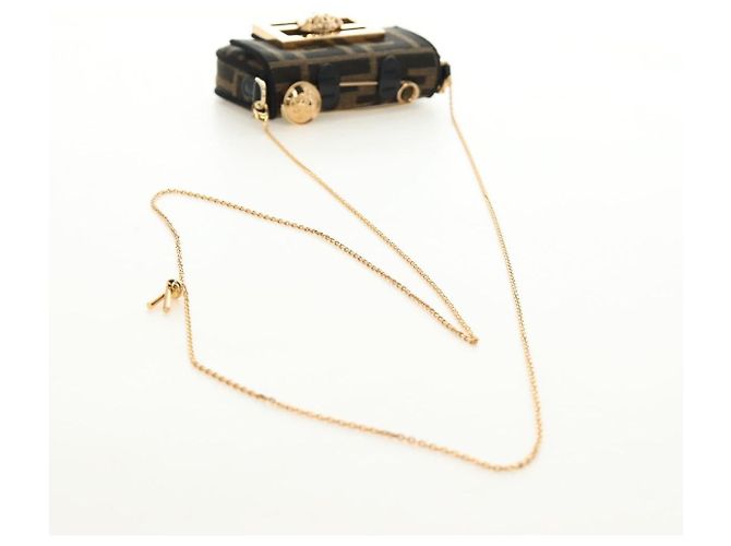 FENDI FENDACE Nano Baguette Chain Shoulder Pouch Black Brown Auth 190223SAM Marrone Nero - vista 7